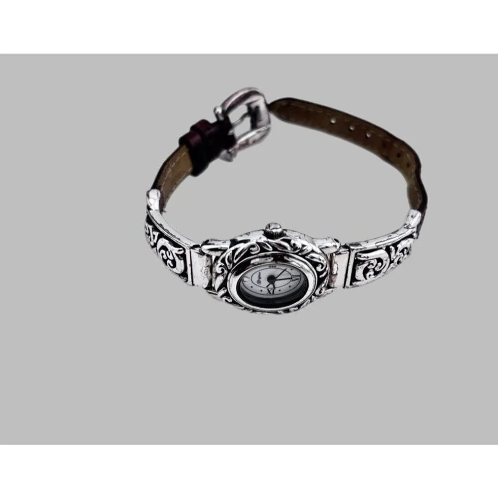 Brighton Santa Barbara Watch Silver tone Brown Leather Band New Battery